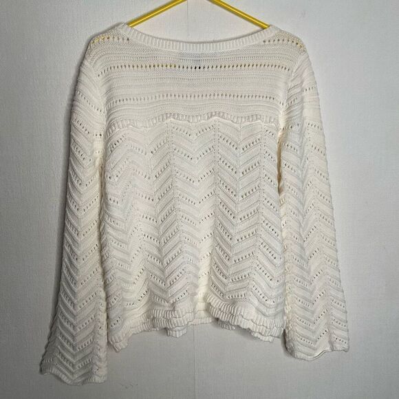 White House Black Market Cream‎ Sweater Size XL Open Knit Scalloped Neutral - Picture 8 of 9